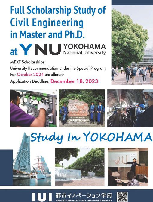 Full scholarship study of civil engineering in Master and PhD programs at Yokohama National University